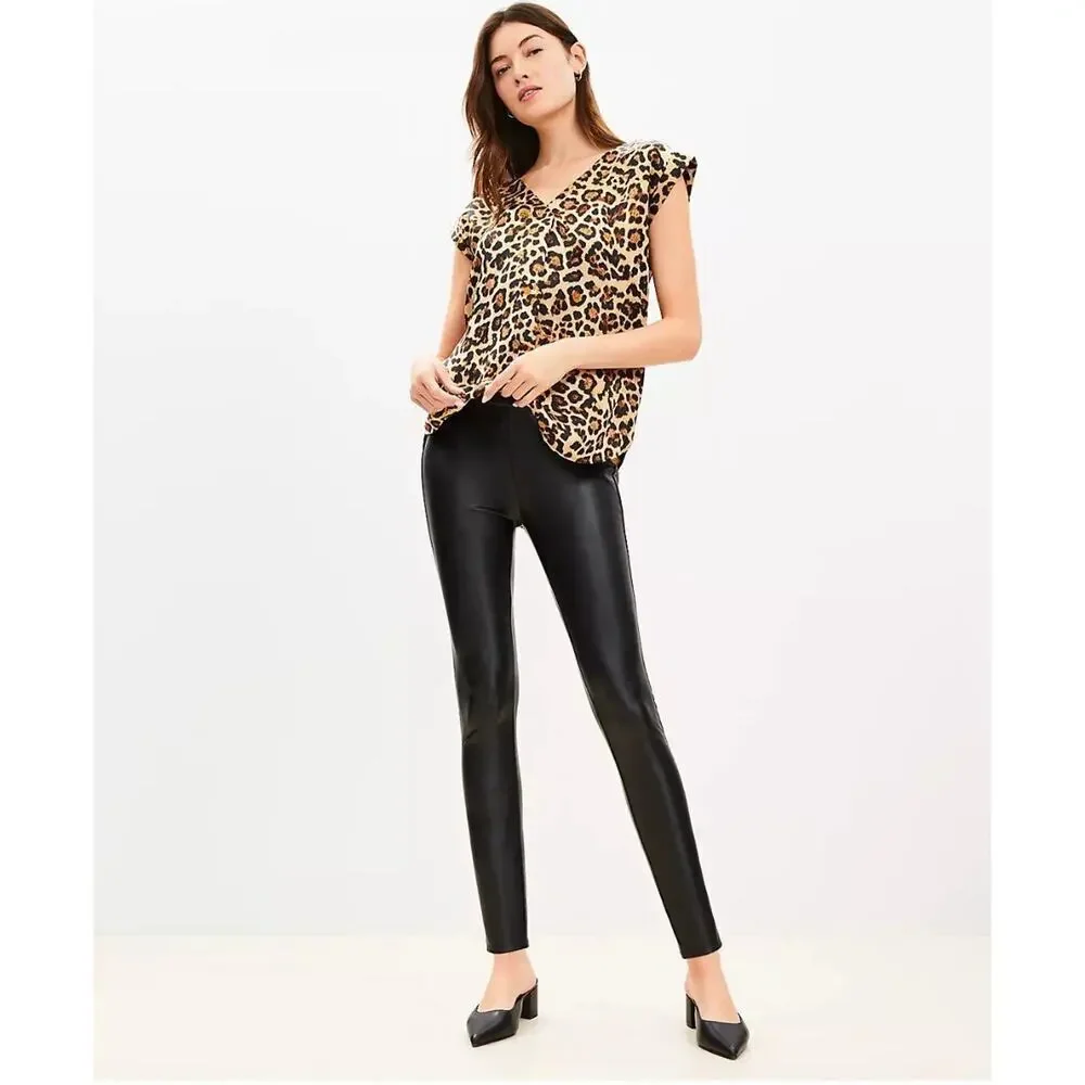 LOFT Faux Leather Pants Large Black High Waist Pleated - Picture 3 of 7